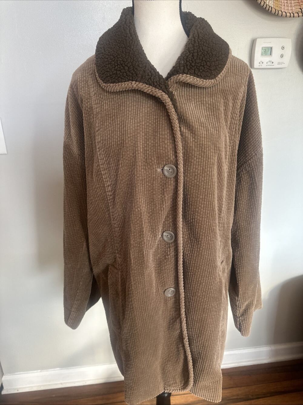 J. Jill Womens Heritage Tumbled Brown Corduroy Fleece Collar Jacket Size XL